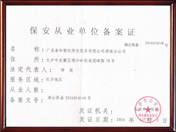 广东泰和世纪保安服务有限公司湖南分公司,广东常规人力保安服务,高端人防服务,商务特保哪里好